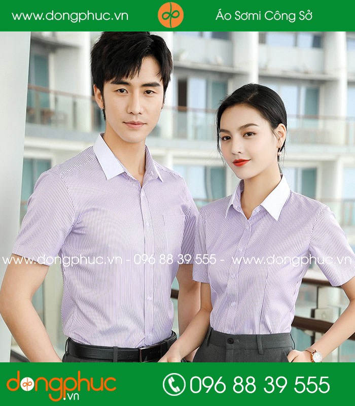  Đồng phục áo sơ mi kẻ màu hồng nhạt cộc tay